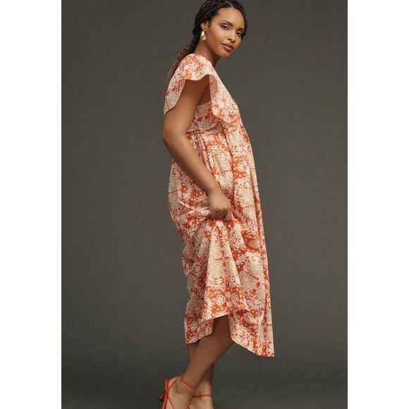 New Anthropologie  Maeve Printed Flutter-Sleeve Babydoll Dress size Small - Picture 6 of 10